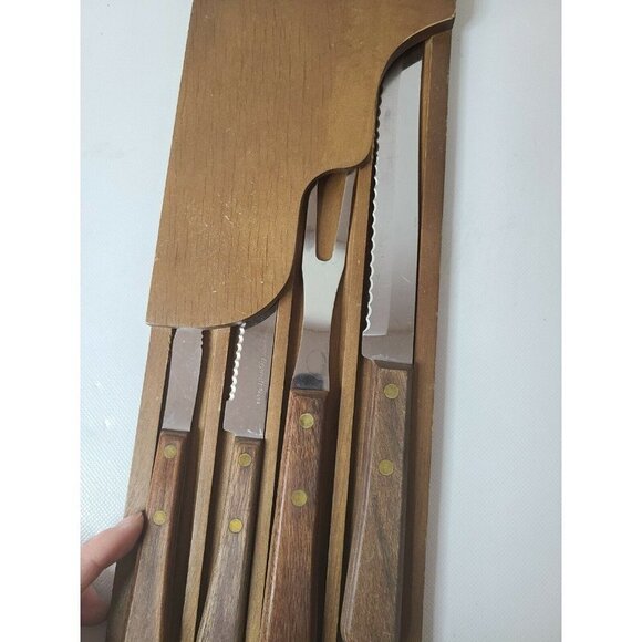 Vintage Forgecraft by Washington Forge Knife Cutlery Set With Wood Hanging Case - Picture 4 of 6